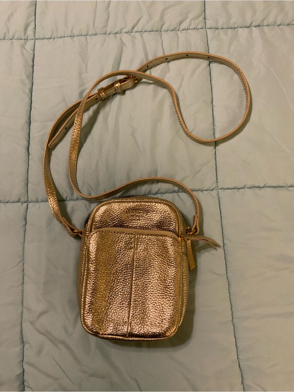 American Leather Co Metallic Gold Pebbled Leather Cleveland Crossbody Bag Small